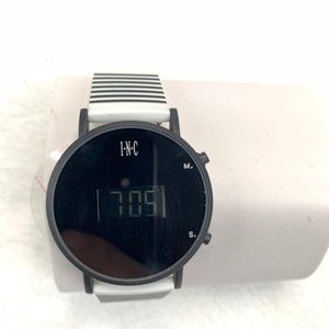I.N.C. Womens White Striped Silicone Strap Watch 39mm